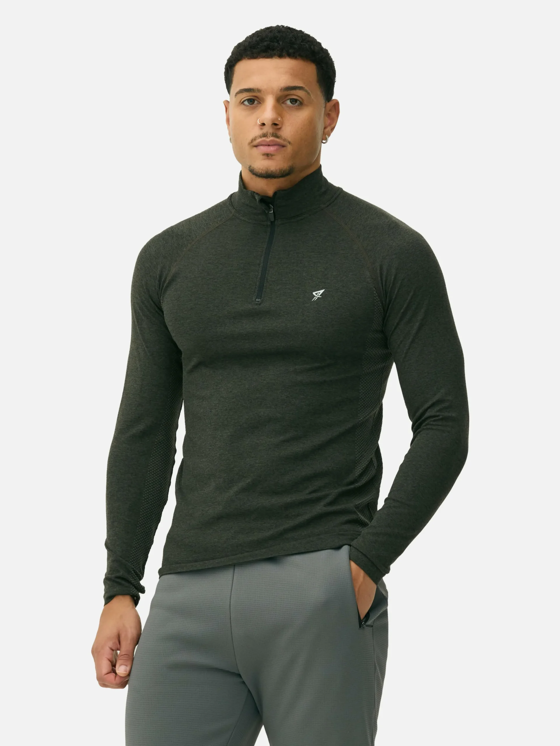 Vêtements De Sport|Hauts Et T-Shirts|Primark Haut De Sport à Manches Longues Et Col Zippé Vert foncé