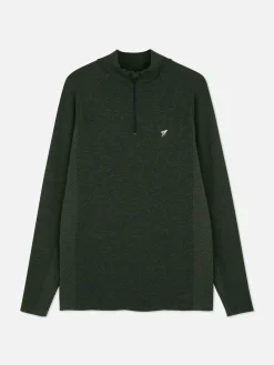 Vêtements De Sport|Hauts Et T-Shirts|Primark Haut De Sport à Manches Longues Et Col Zippé Vert foncé