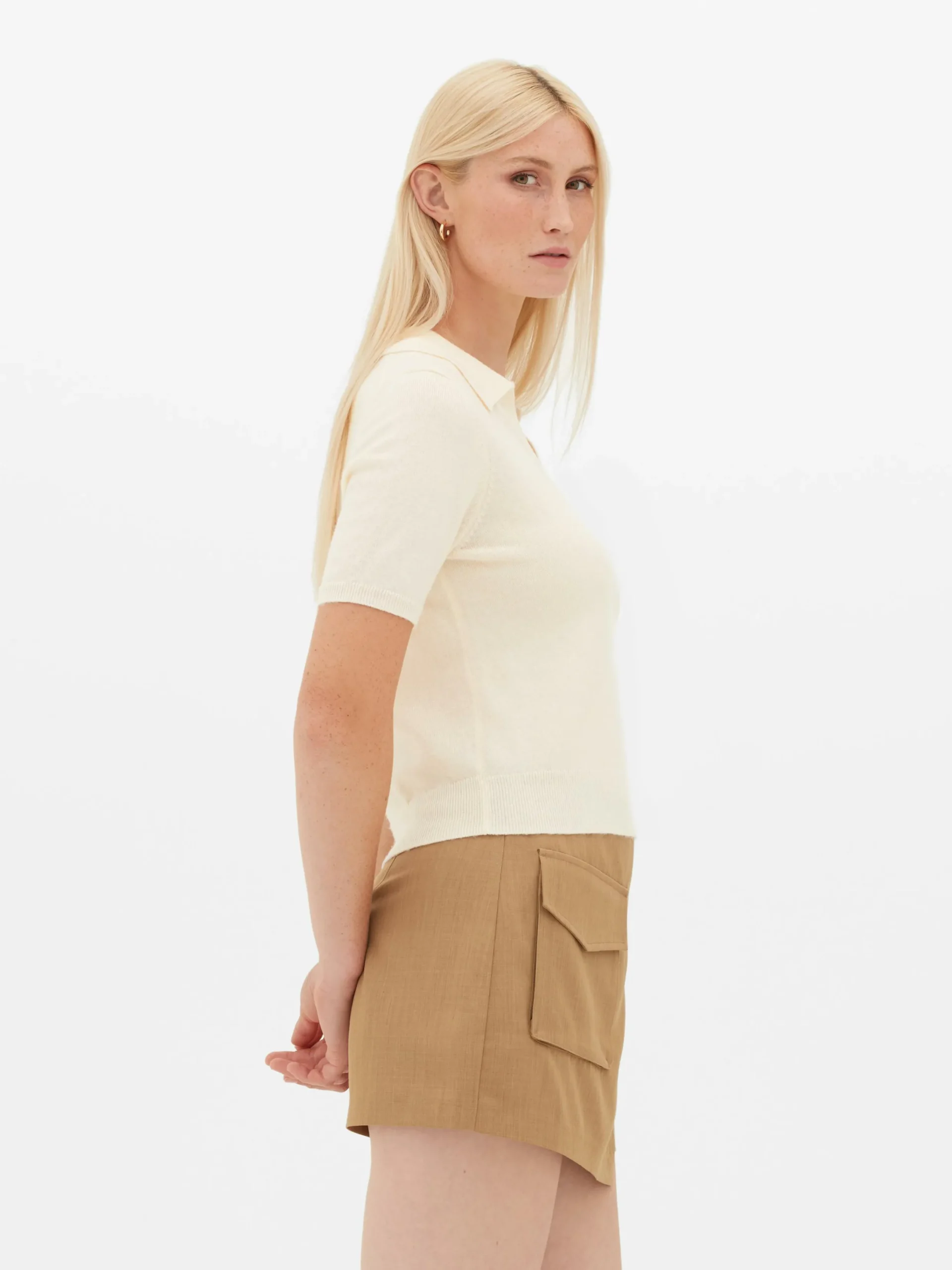 Pulls Et Gilets|Primark Haut En Maille Fine à Col Et Manches Courtes Ivoire