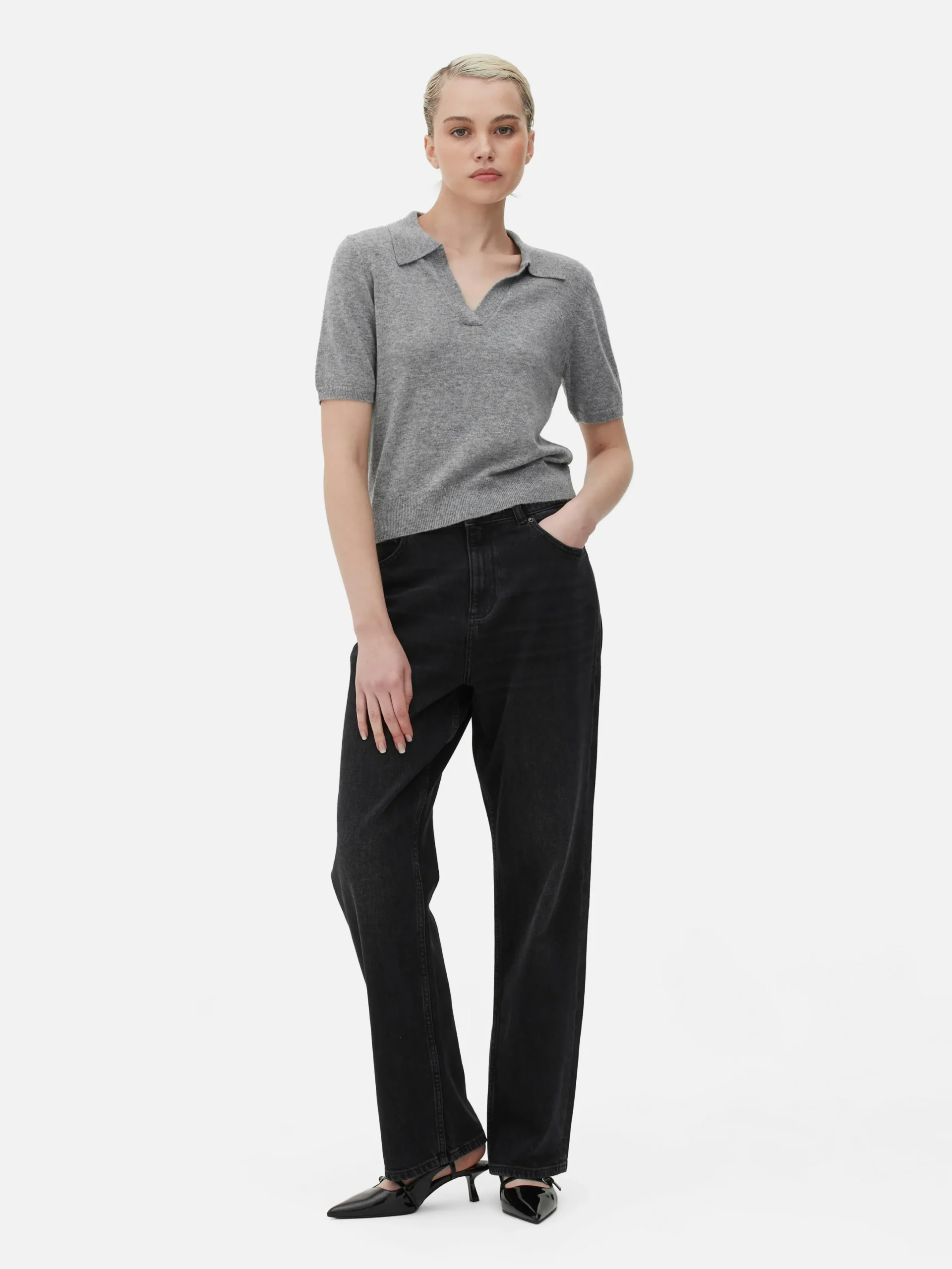 Pulls Et Gilets|Primark Haut En Maille Fine à Col Et Manches Courtes Gris