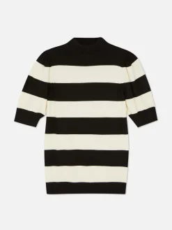 Pulls Et Gilets|Primark Haut Tricoté à Col Montant Et Manches Bouffantes Noir/Blanc