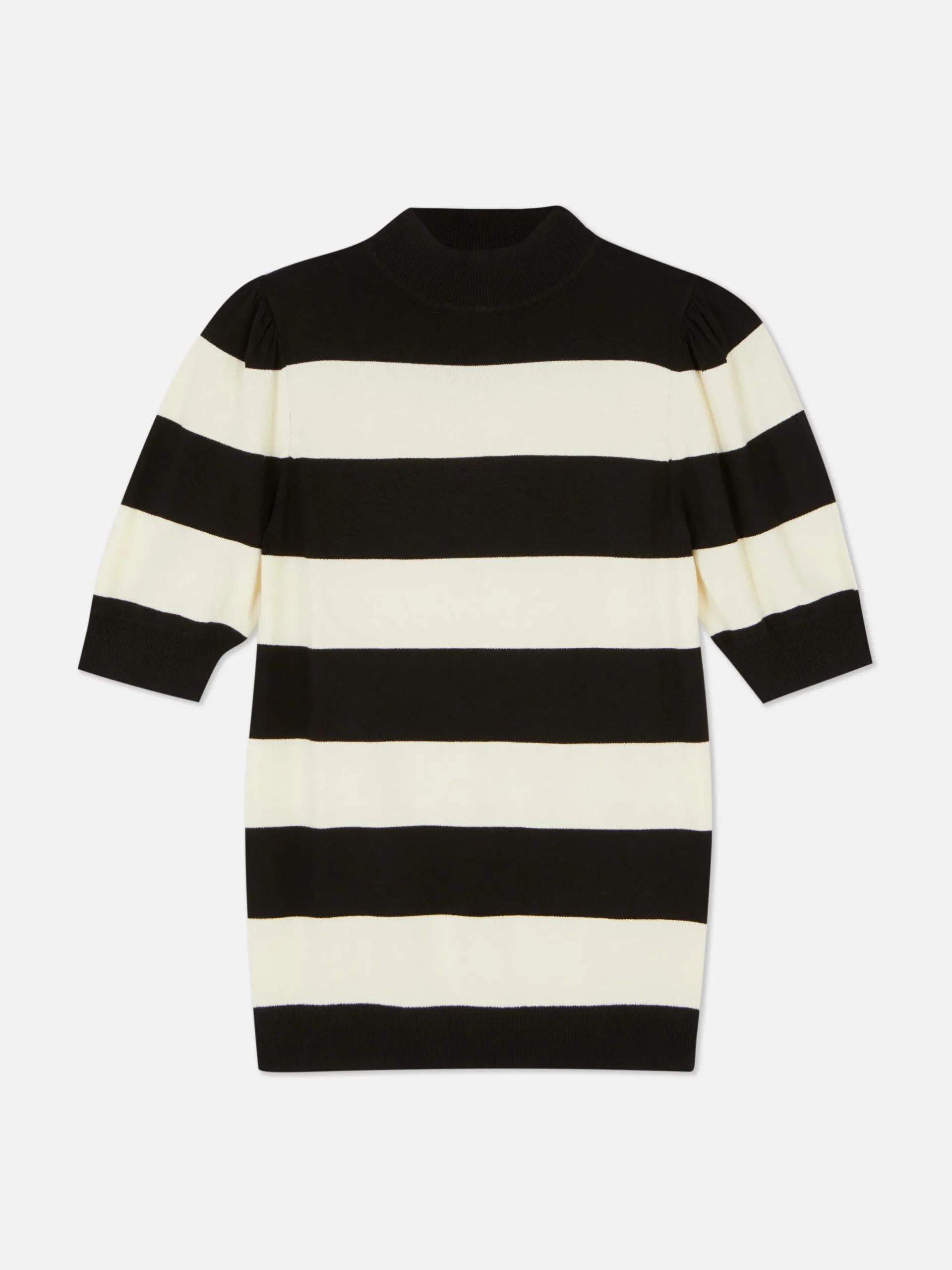 Pulls Et Gilets|Primark Haut Tricoté à Col Montant Et Manches Bouffantes Noir/Blanc