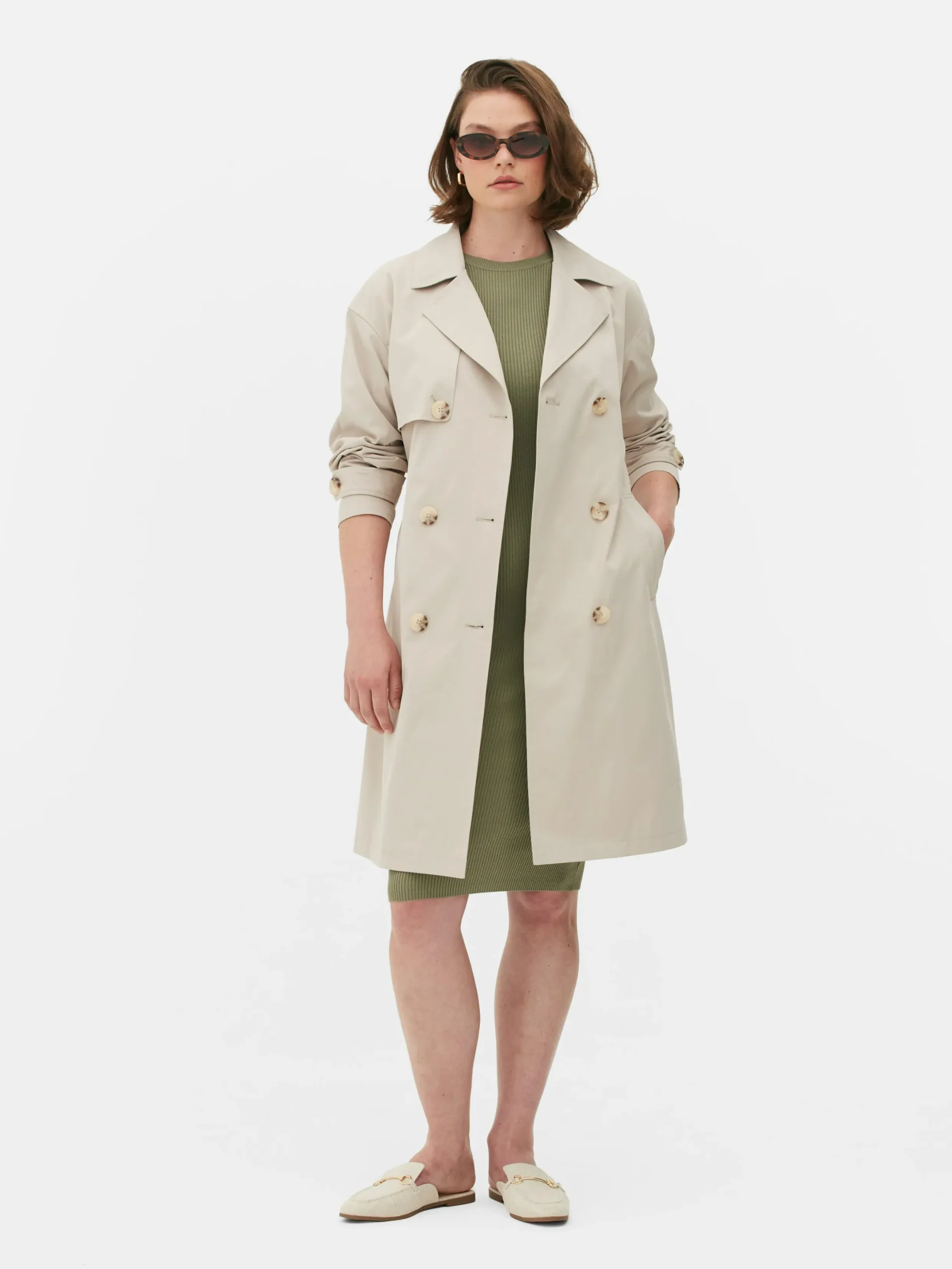 Manteaux Et Vestes|Primark Imperméable à Double Boutonnage Et Ceinture Grège