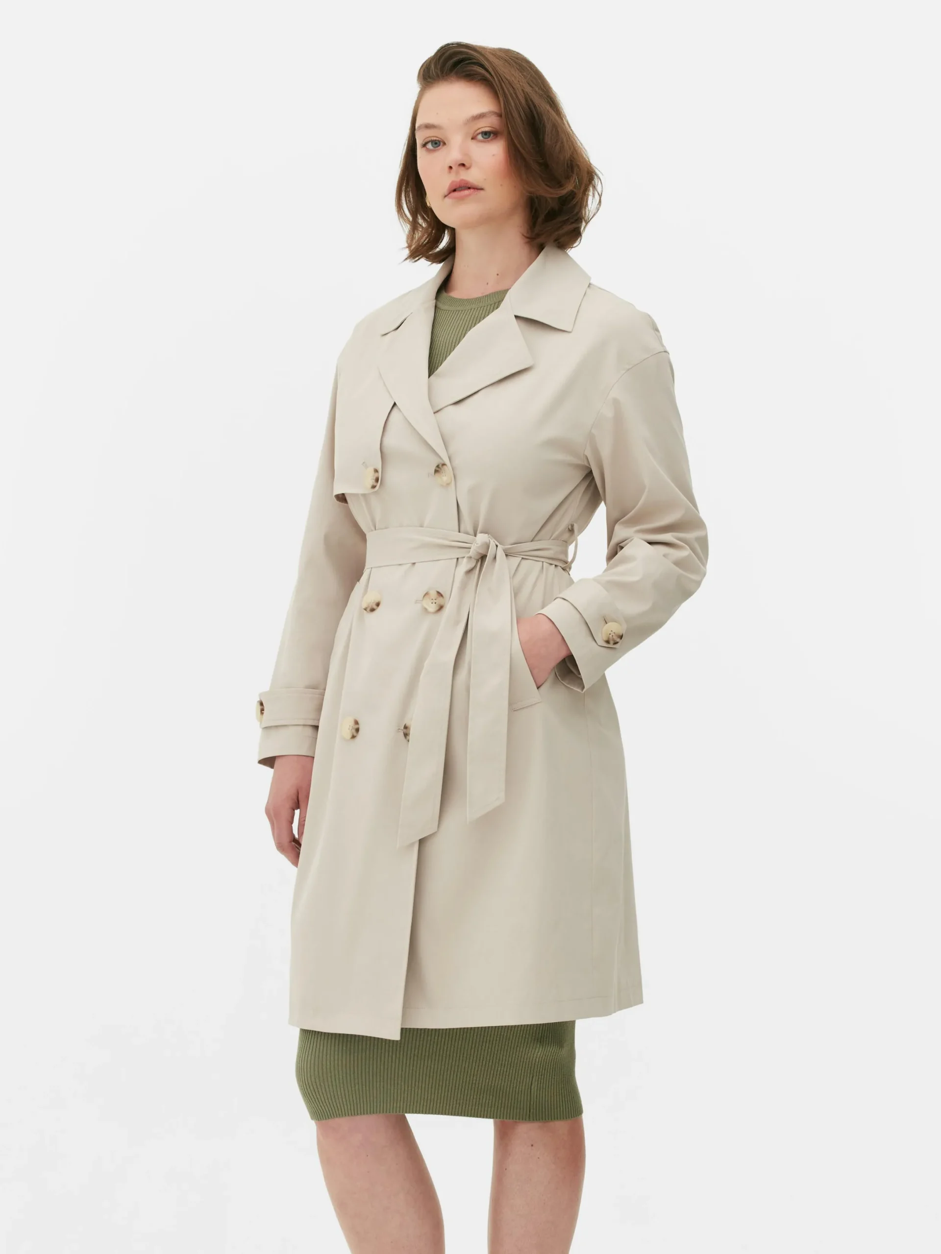 Manteaux Et Vestes|Primark Imperméable à Double Boutonnage Et Ceinture Grège