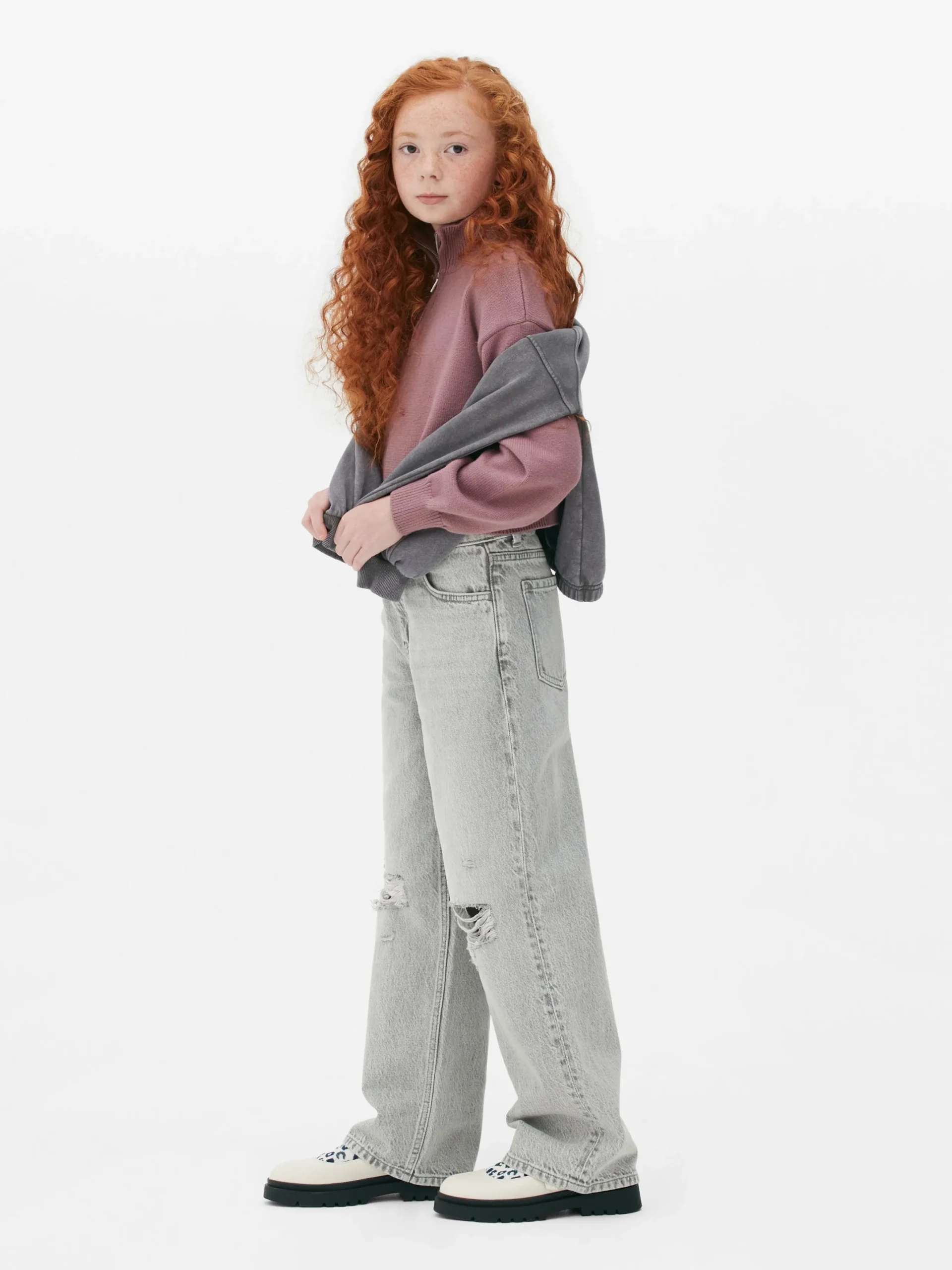 Jean|Primark Jean Denim Large Fendu Gris