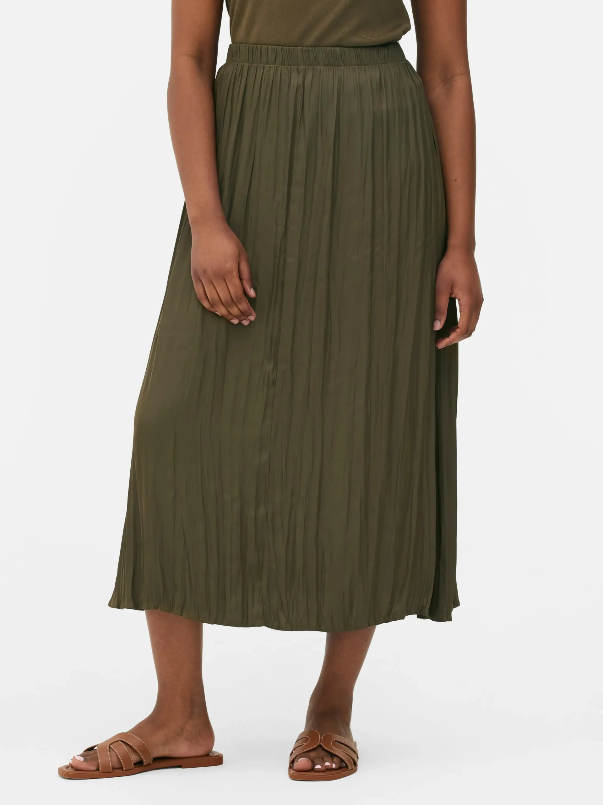 Jupes|Primark Jupe Mi-longue Plissée En Satin Kaki