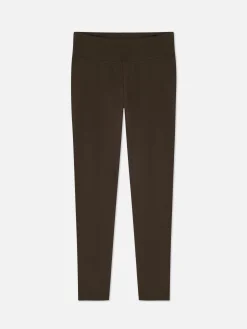 Pantalons Et Leggings|Primark Legging Taille Haute En Jersey Marron foncé