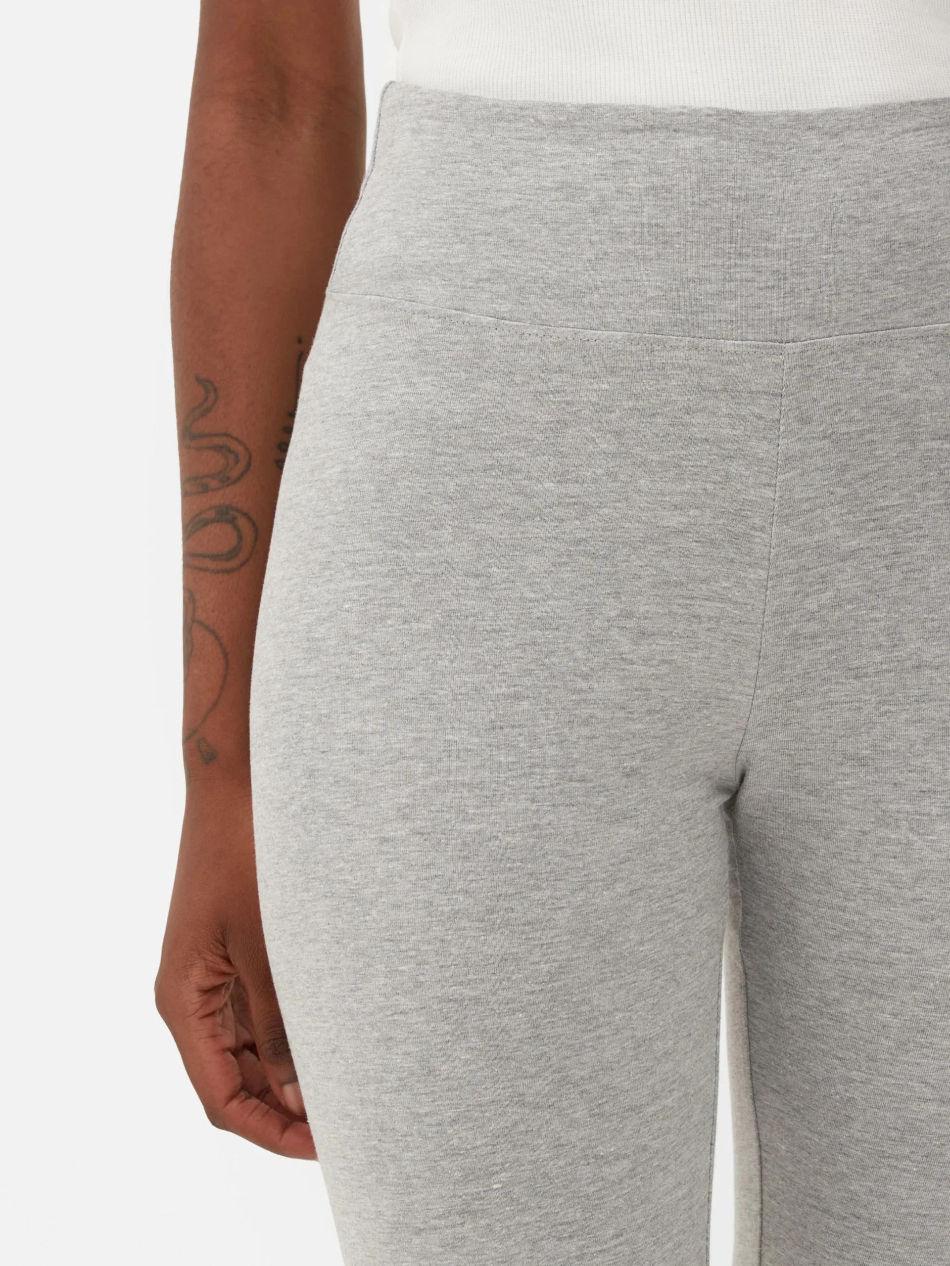 Pantalons Et Leggings|Primark Legging Taille Haute évasé En Jersey Gris chiné
