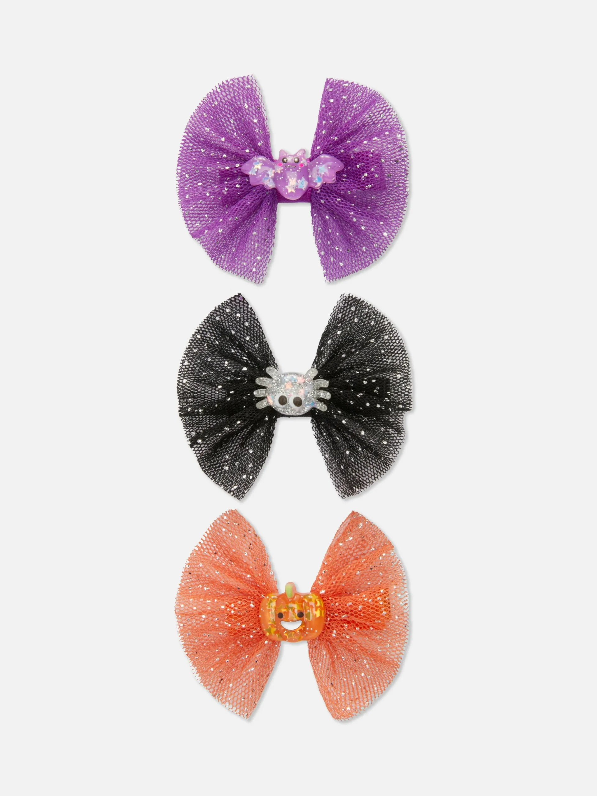 Déguisements Halloween Pour Enfants|Accessoires Halloween|Primark Lot De 3 Barrettes D'Halloween à Nœud Pailleté Multicolore