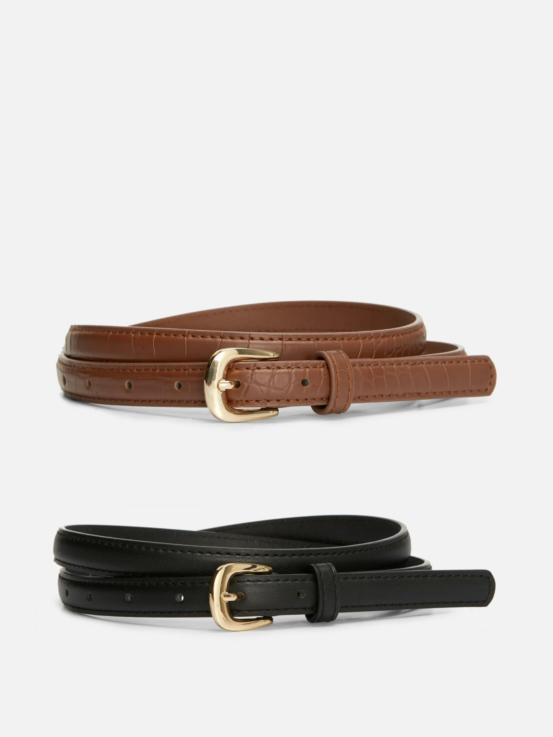 Ceintures|Primark Lot De 2 Ceintures Skinny En Simili Cuir Fauve