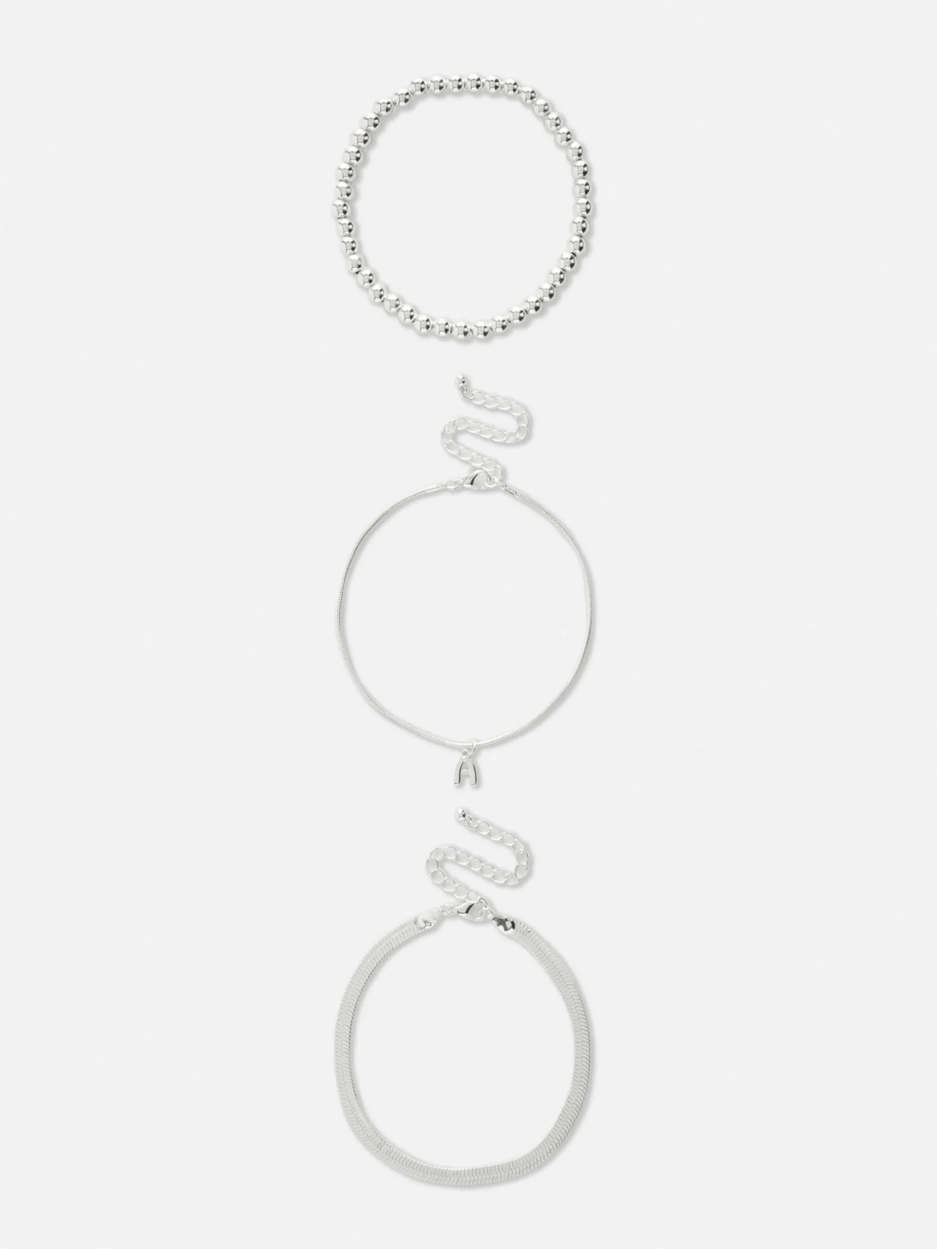 Bijoux|Primark Lot De 3 Chaînes De Cheville Infinité Et Initiale Blanc