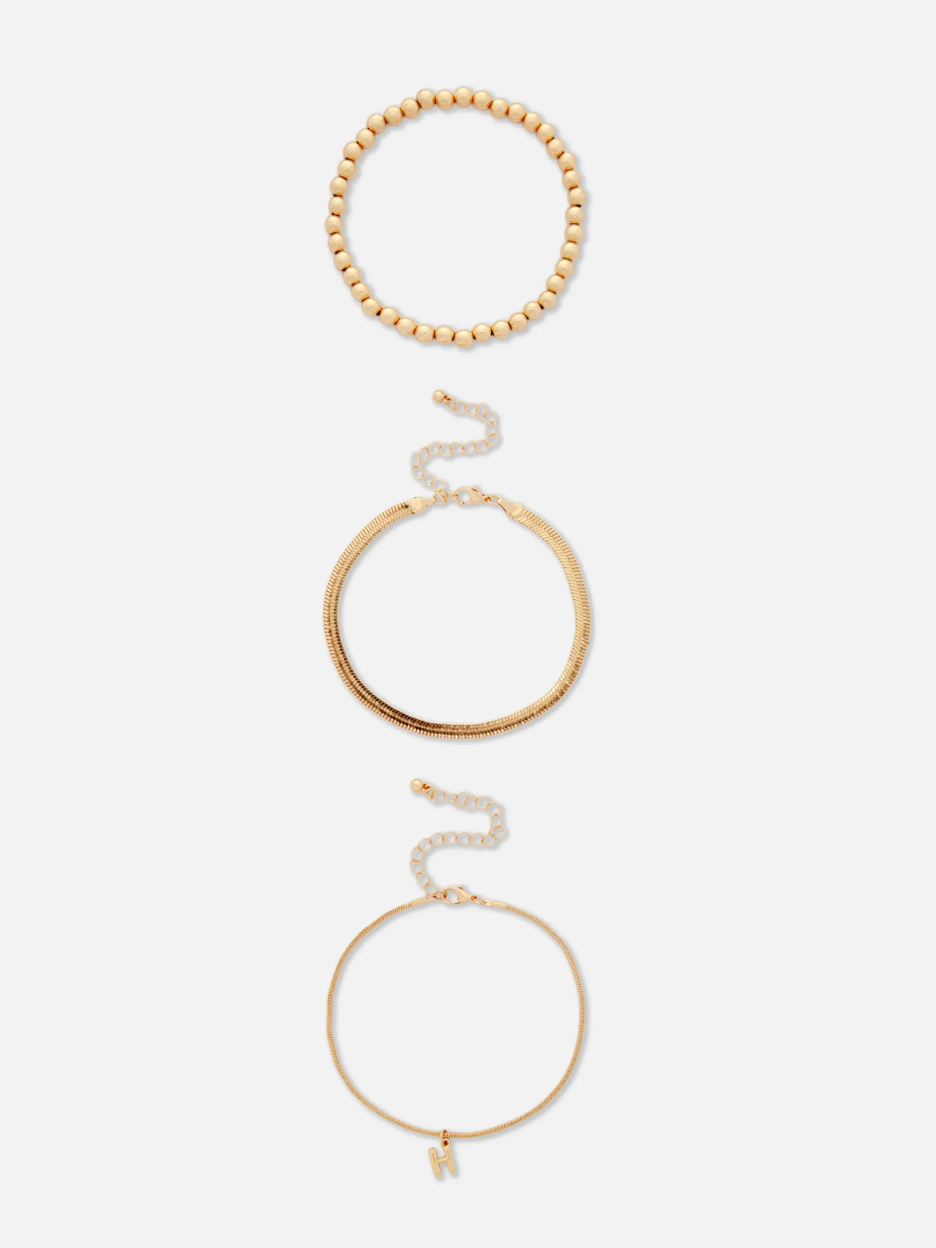 Bijoux|Primark Lot De 3 Chaînes De Cheville Infinité Et Initiale Jaune