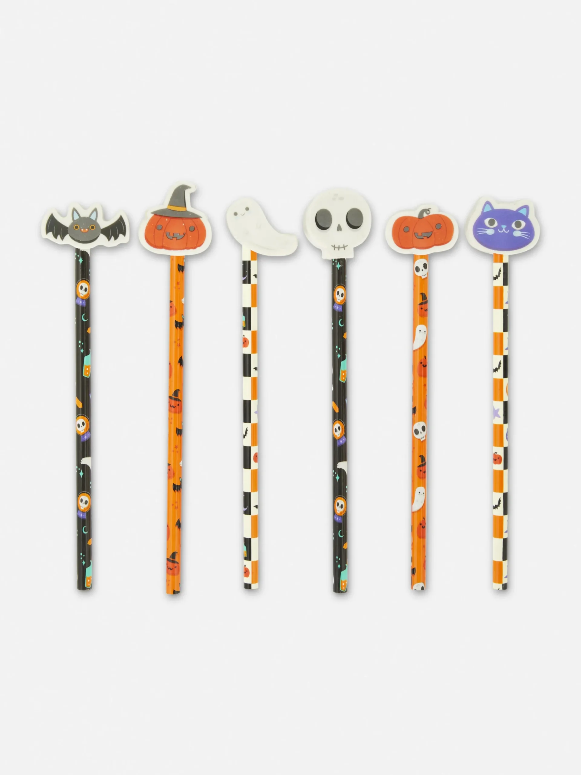 Déco Et Friandises D'Halloween|Accessoires Halloween|Primark Lot De 6 Crayons Avec Gommes Halloween Orange