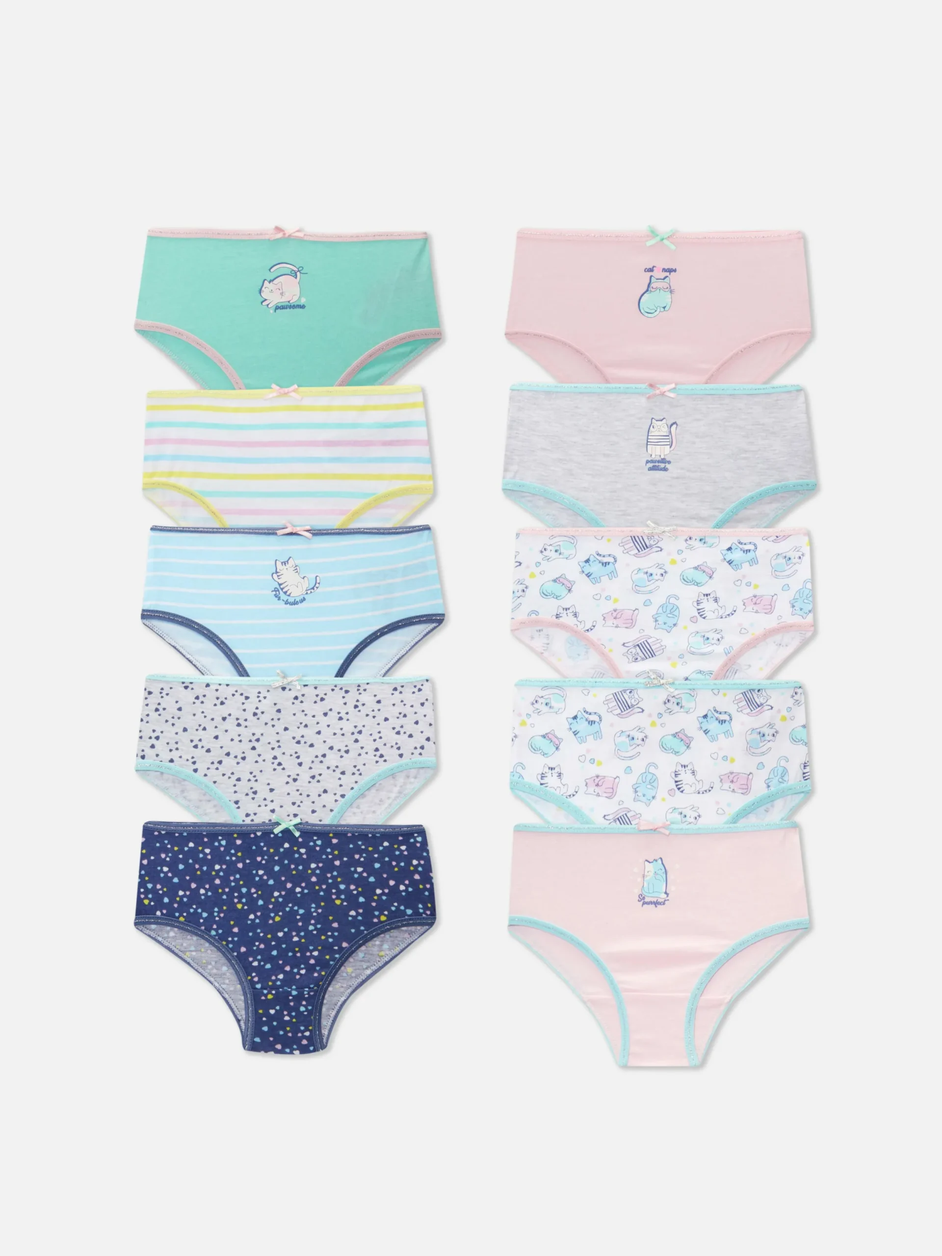 Sous-Vêtement|Primark Lot De 10 Culottes à Imprimés Chat Variés Multicolore