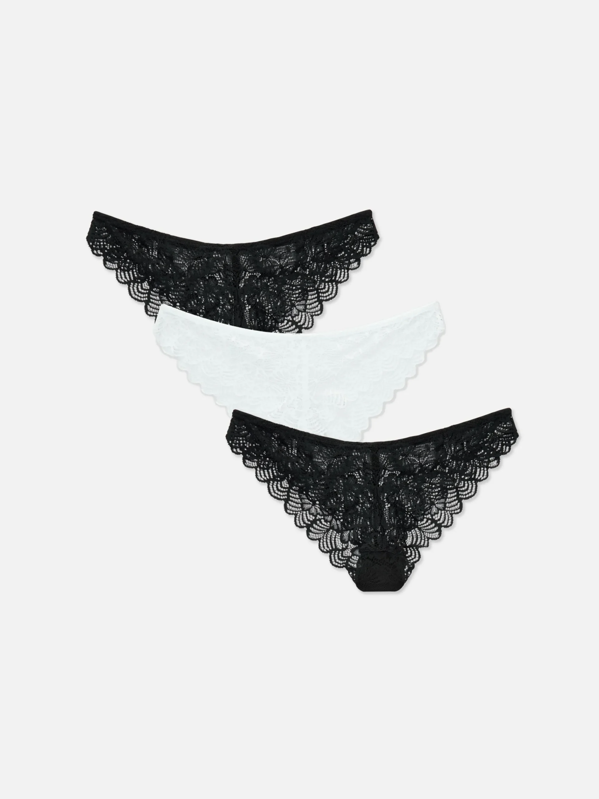 Culotte|Primark Lot De 3 Culottes Brésiliennes En Dentelle Noir/Blanc