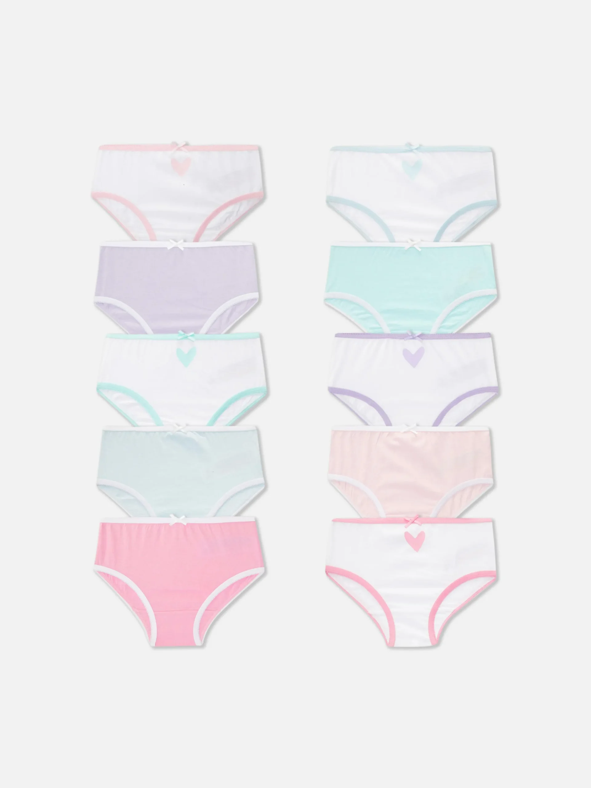 Sous-Vêtement|Primark Lot De 10 Culottes Graphiques à Motif Cœur Multicolore