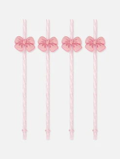 Couverts Et Ustensiles|Primark Lot De 4 Pailles Torsadées à Nœud Rose