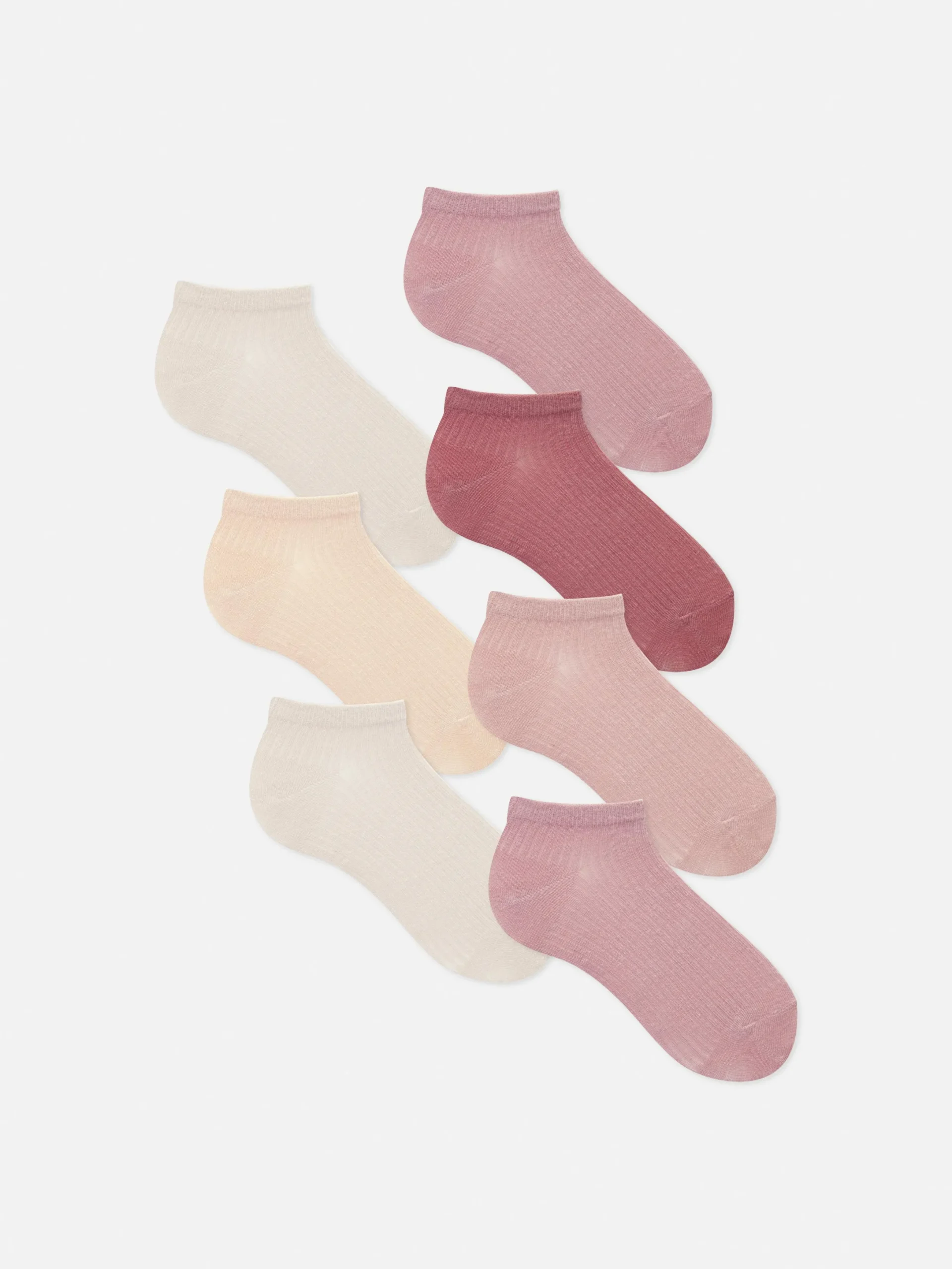 Chaussettes|Primark Lot De 7 Paires De Chaussettes Côtelées Pour Baskets Rose poudré