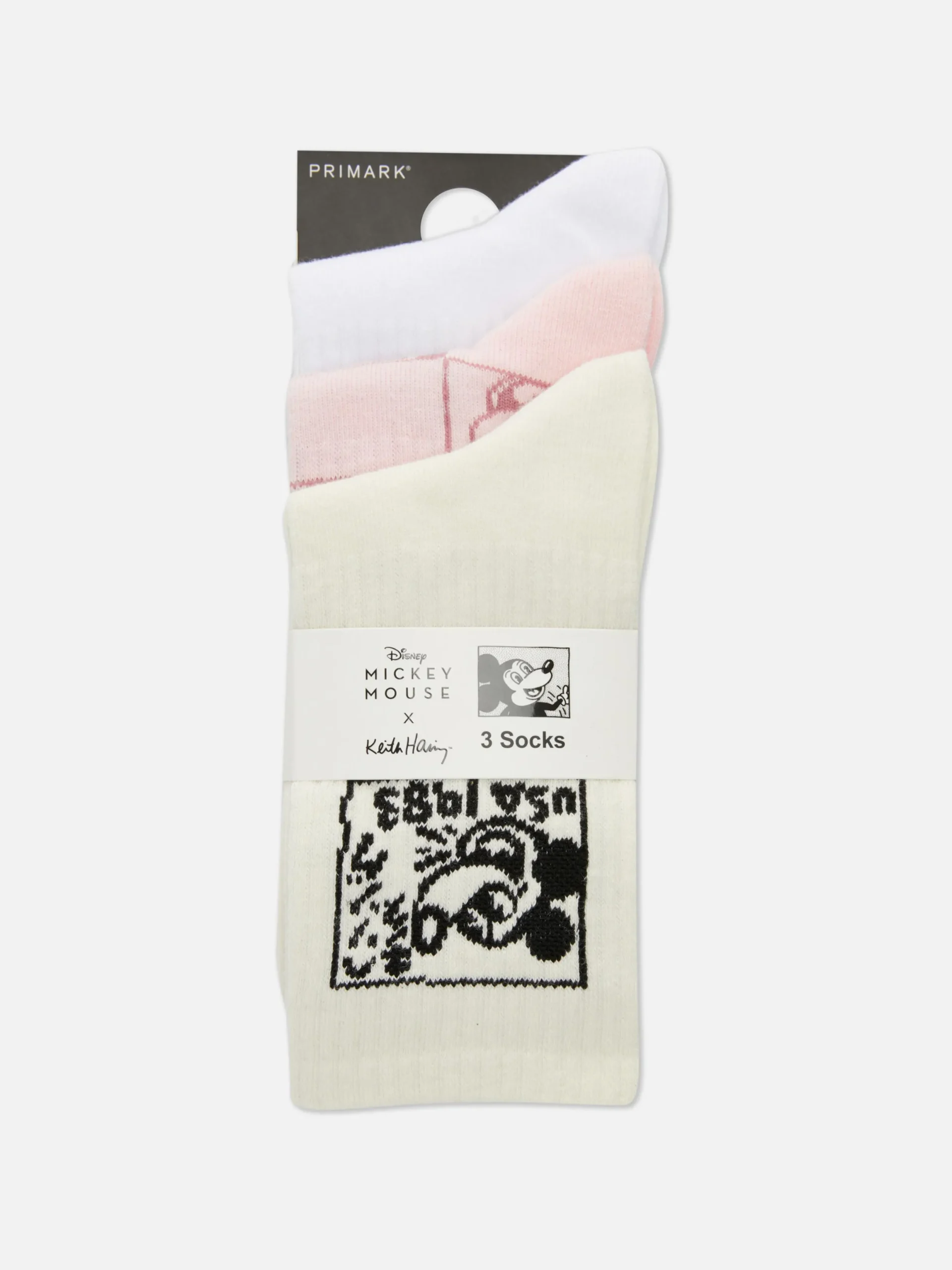 Chaussettes|Primark Lot De 3 Paires De Chaussettes Disney Mickey Mouse X Keith Haring Rouge