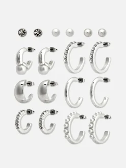Bijoux|Primark Lot De 9 Paires De Clous D'oreilles Et Créoles Blanc