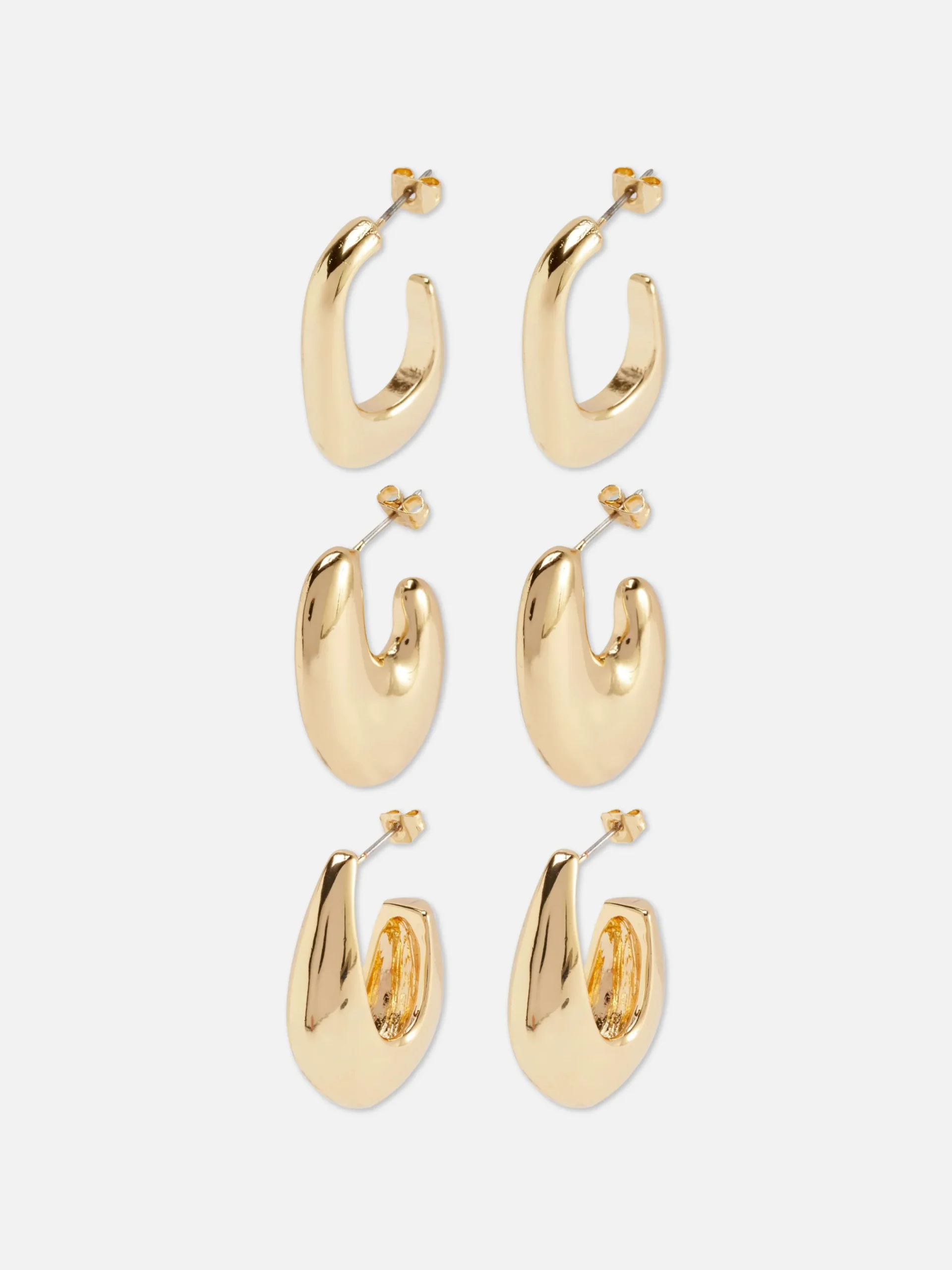 Bijoux|Primark Lot De 3 Paires De Créoles Oblongues Jaune