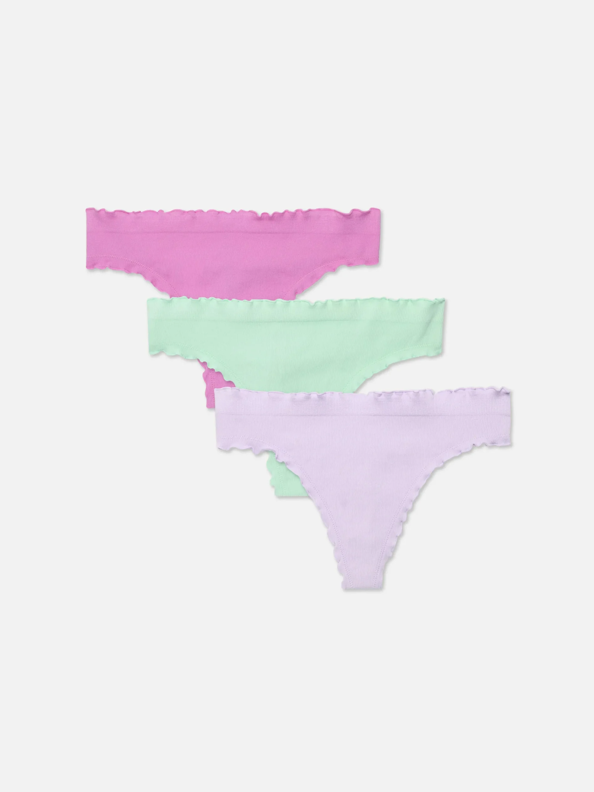 Culotte|Primark Lot De 3 Strings Sans Coutures à Bords Ondulés Rose vif