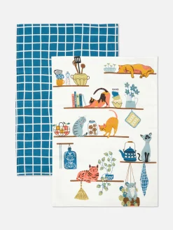 Art De La Table|Primark Lot De 2 Torchons Imprimés Bleu sarcelle