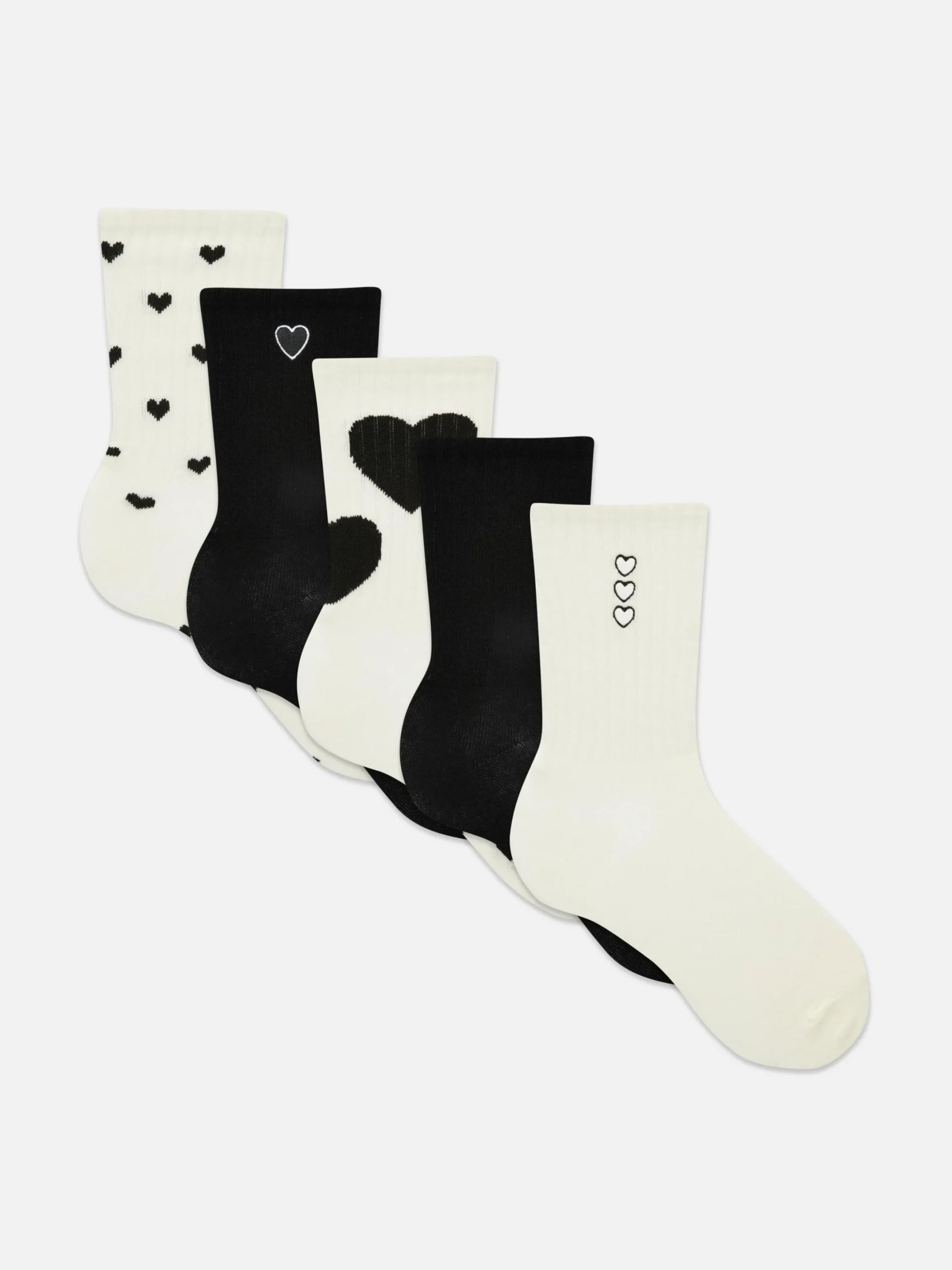 Chaussettes|Primark Lot De 5 paires De Chaussettes à Motif Cœur Noir/Blanc