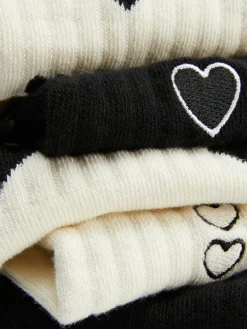 Chaussettes|Primark Lot De 5 paires De Chaussettes à Motif Cœur Noir/Blanc