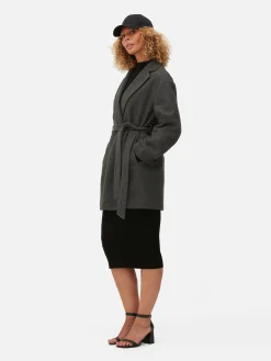 Manteaux Et Vestes|Primark Manteau Cache-cœur à Ceinture Anthracite