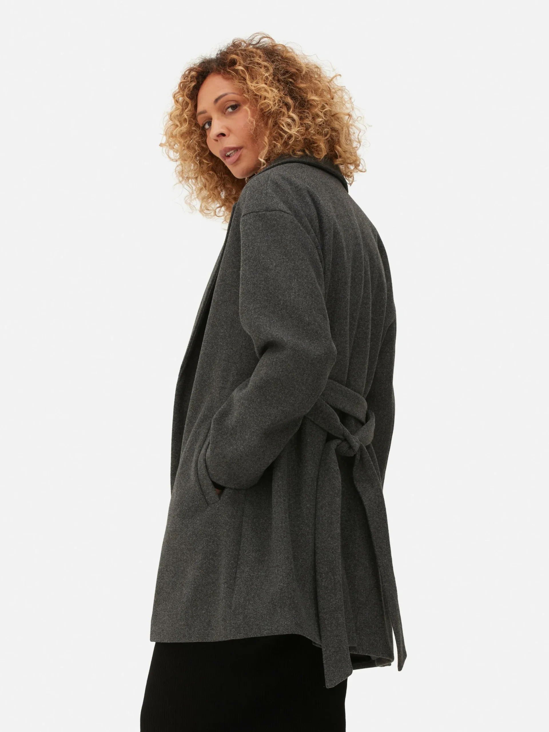 Manteaux Et Vestes|Primark Manteau Cache-cœur à Ceinture Anthracite