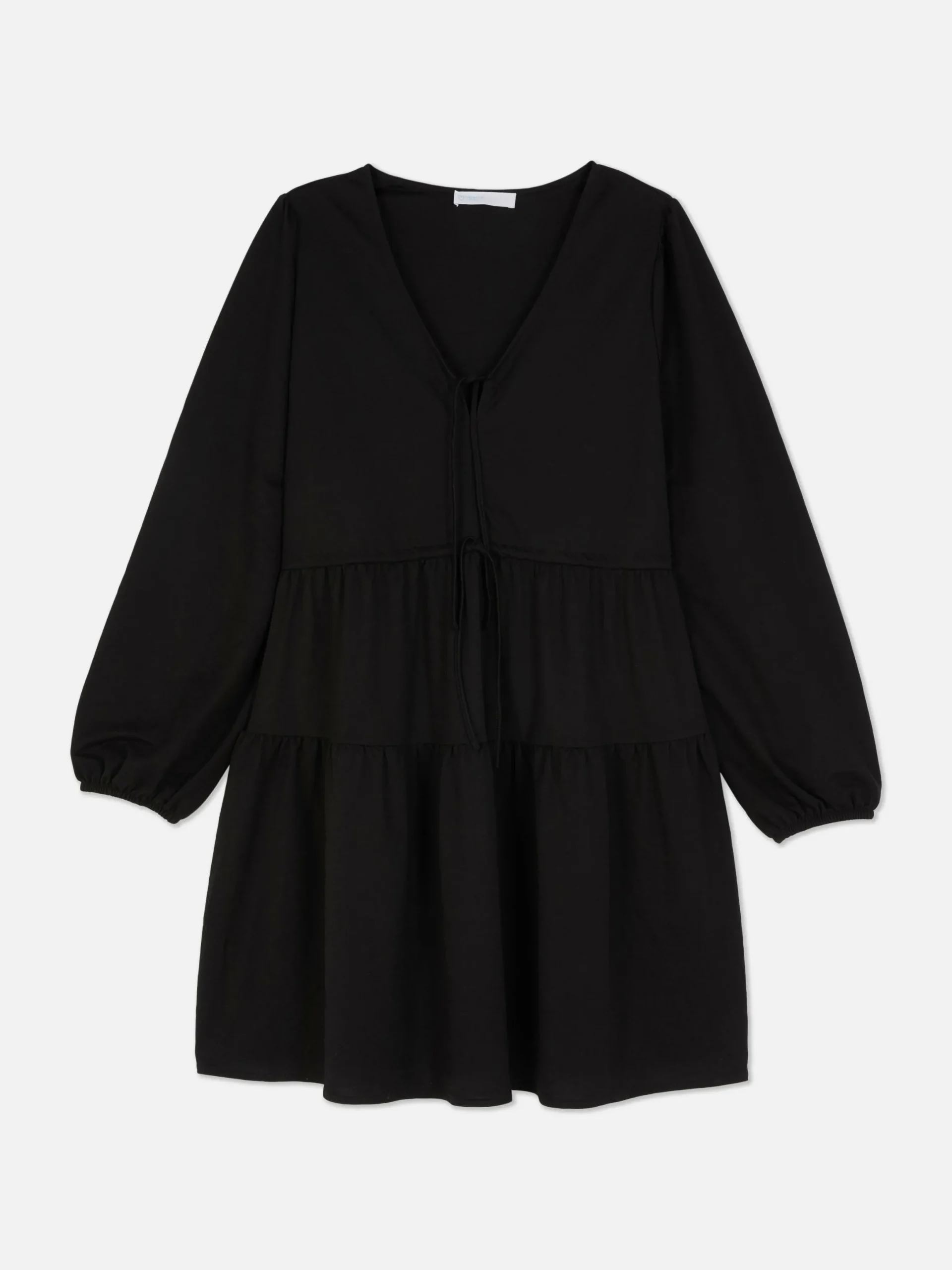 Robes|Primark Mini Robe à Smocks Avec Col En V Et Liens à Nouer Noir