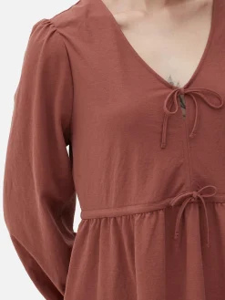 Robes|Primark Mini Robe à Smocks Avec Col En V Et Liens à Nouer Rose poudré