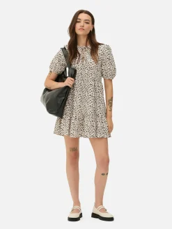 Robes|Primark Mini Robe Froncée à Smock Blanc/Noir