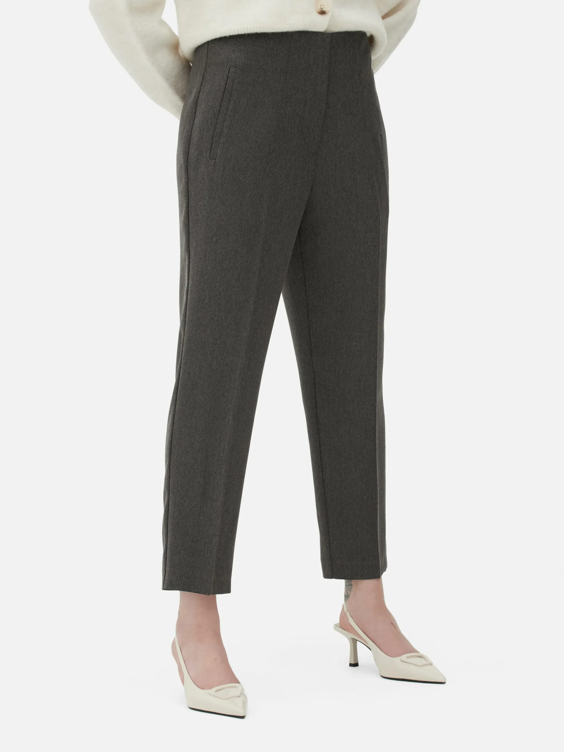 Pantalons Et Leggings|Primark Pantalon Taille Haute à Surpiqûres Marron