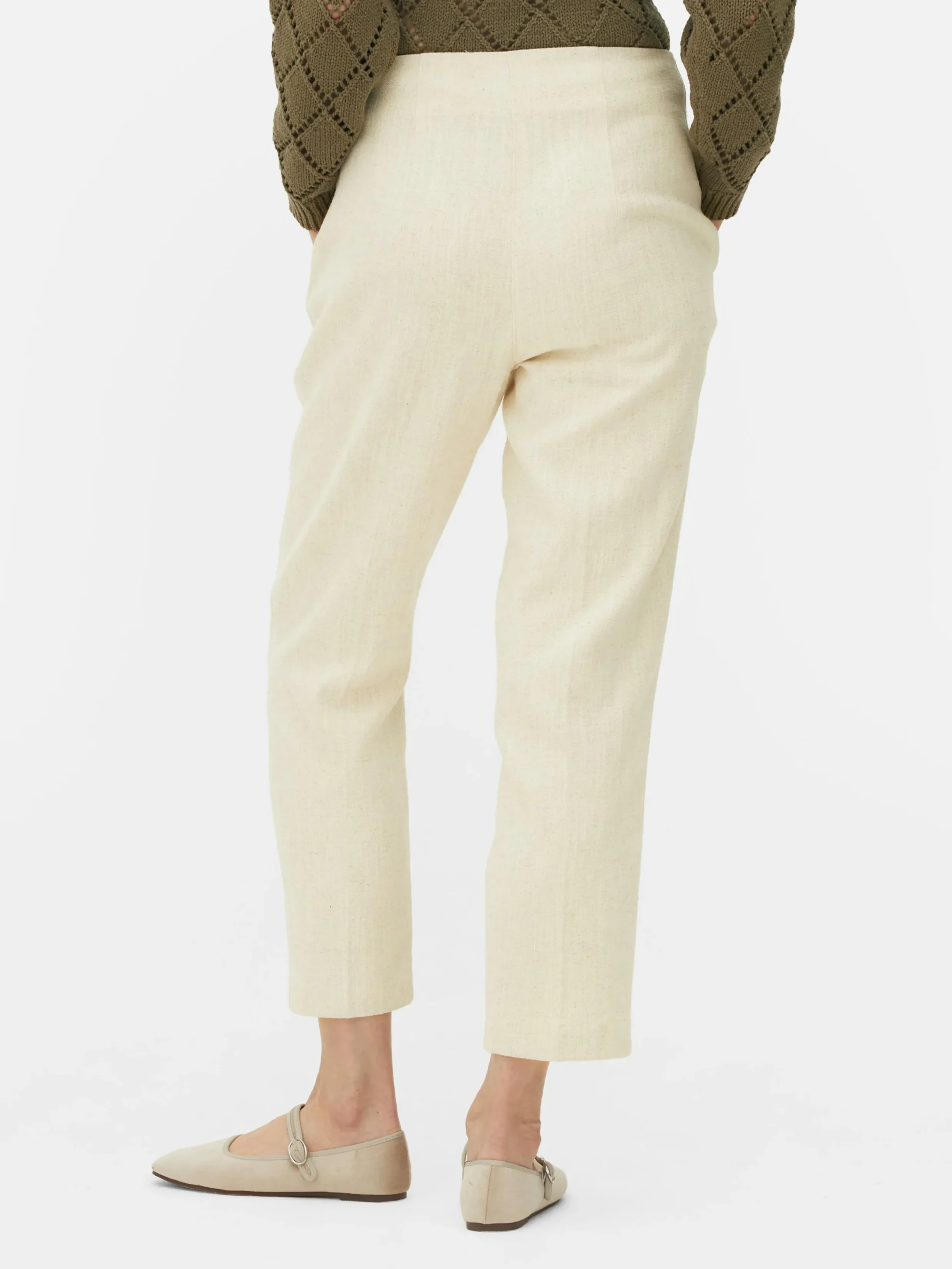 Pantalons Et Leggings|Primark Pantalon Taille Haute Surpiqué Écru