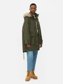 Manteaux Et Vestes|Primark Parka à Capuche En Fausse Fourrure Kaki