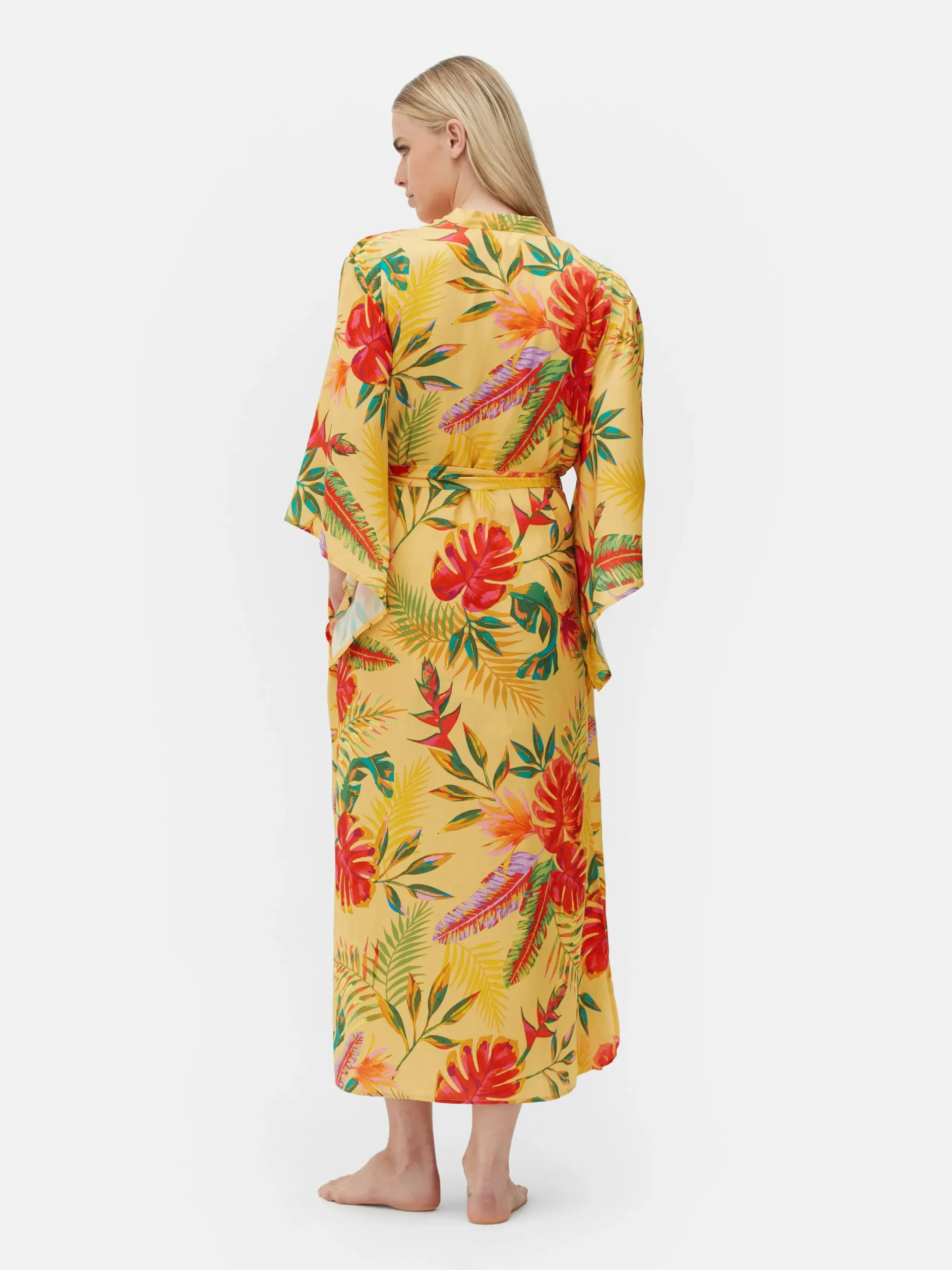 Peignoirs|Primark Peignoir En Satin à Imprimé Floral Tropical Jaune