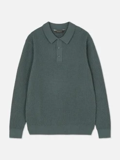 Pulls Et Gilets|Primark Polo Texturé à Manches Longues Vert foncé