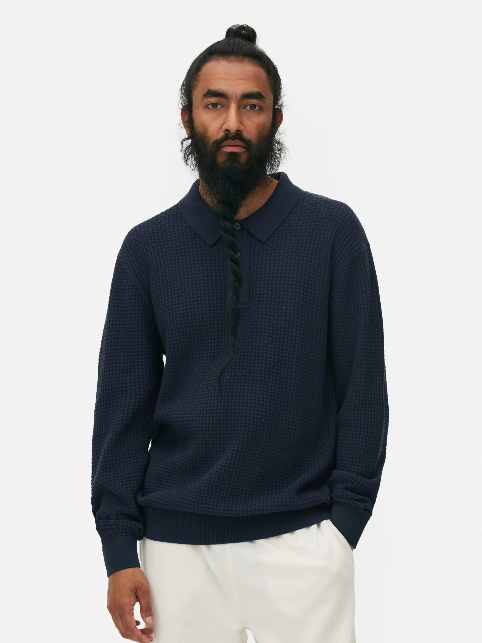 Pulls Et Gilets|Primark Polo Texturé à Manches Longues Bleu marine