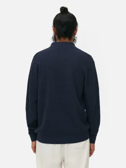 Pulls Et Gilets|Primark Polo Texturé à Manches Longues Bleu marine