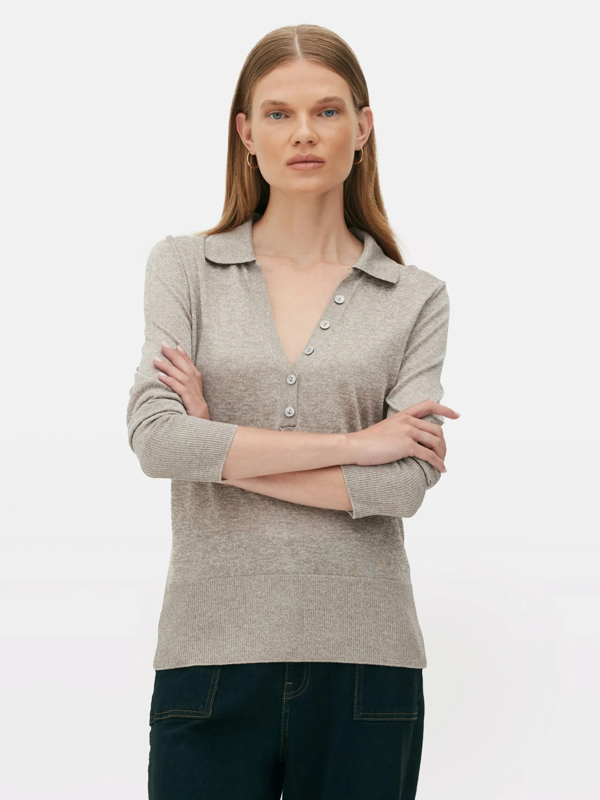 Pulls Et Gilets|Primark Polo Tricoté à Manches Longues The Edit Taupe