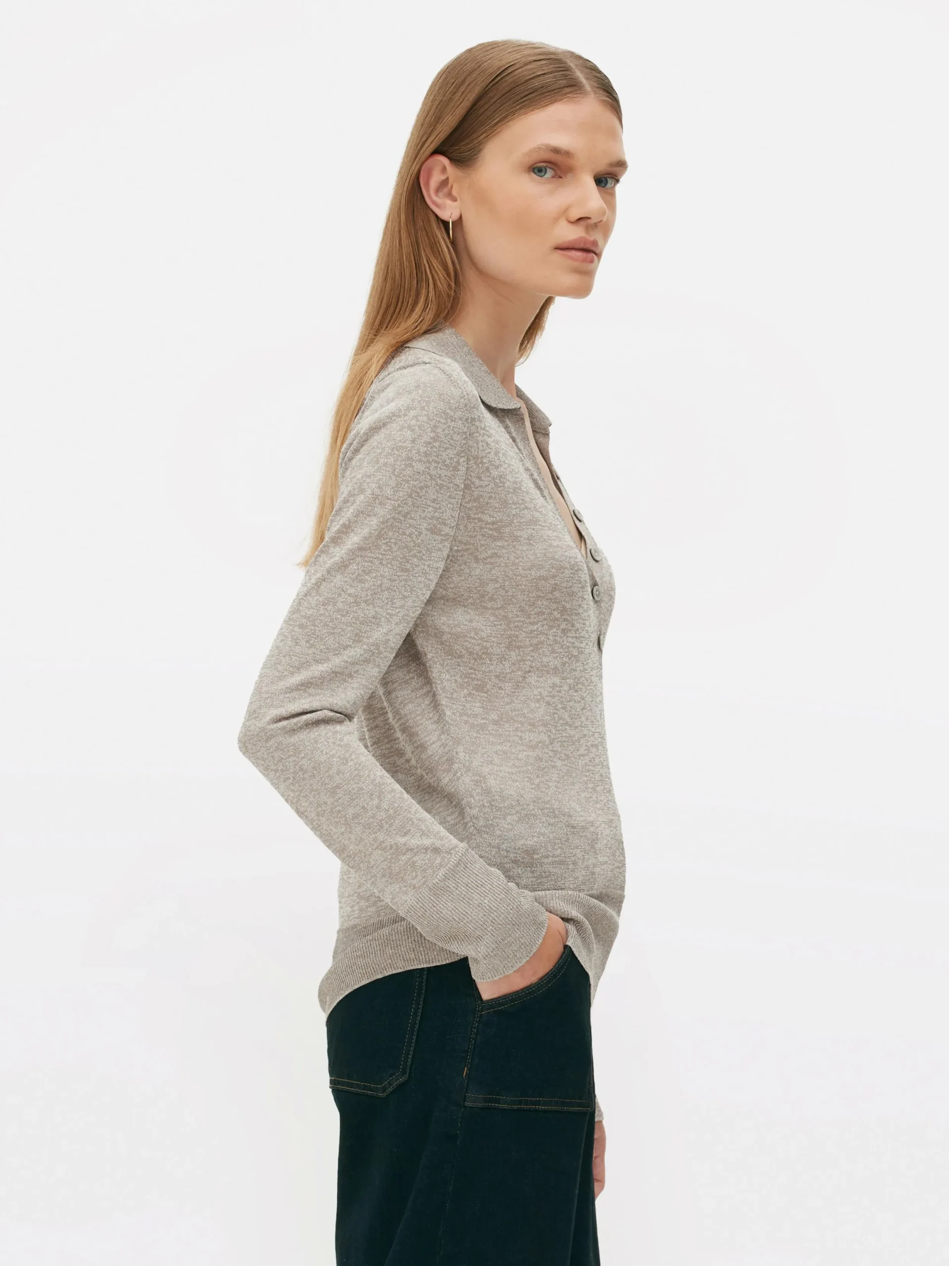 Pulls Et Gilets|Primark Polo Tricoté à Manches Longues The Edit Taupe
