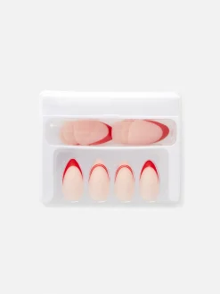 Faux Ongles|Primark PS... Faux Ongles à Pointe Brillante Contrastée Rouge