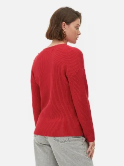 Pulls Et Gilets|Primark Pull à Col Ras-du-cou Et à Boutons Rouge