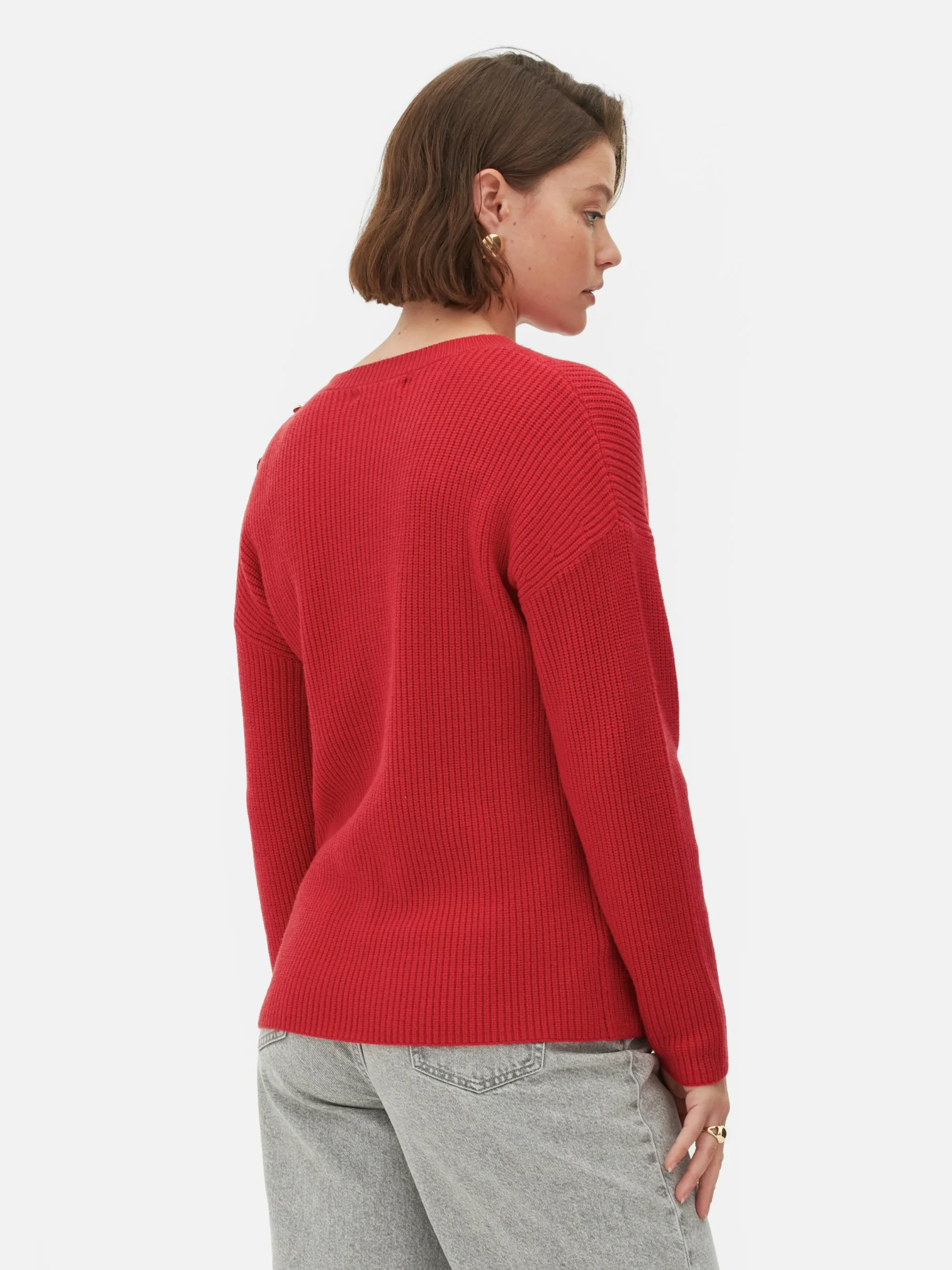 Pulls Et Gilets|Primark Pull à Col Ras-du-cou Et à Boutons Rouge