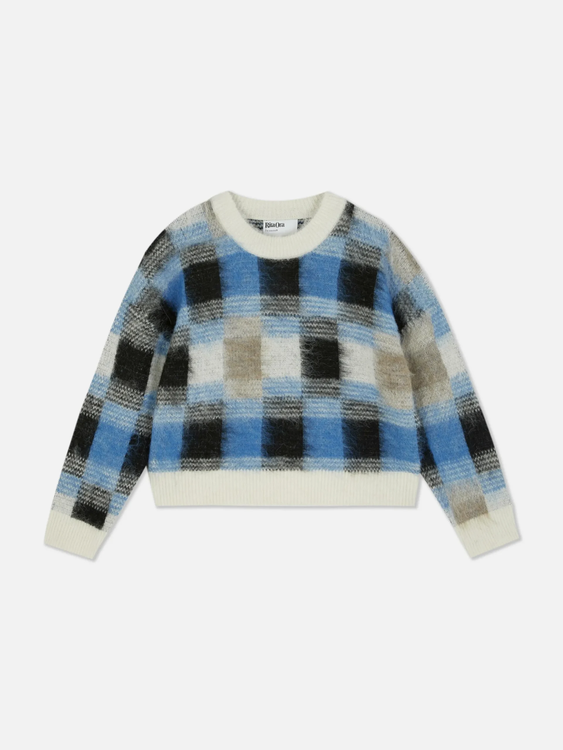 Pulls Et Gilets|Primark Pull Brossé à Carreaux Rita Ora Bleu marine