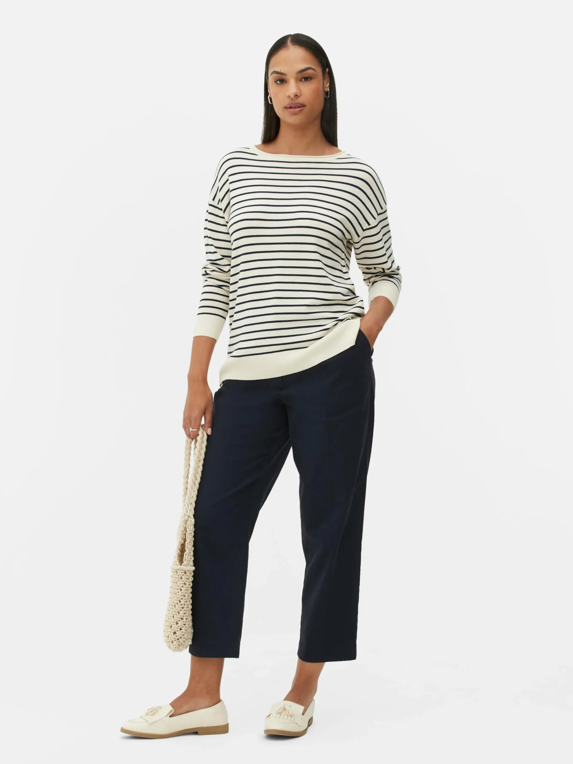Pulls Et Gilets|Primark Pull Col Bateau à Rayures En Maille Fine Ivoire