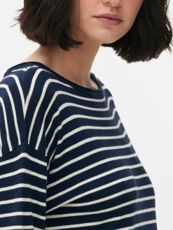 Pulls Et Gilets|Primark Pull Col Bateau à Rayures En Maille Fine Bleu marine