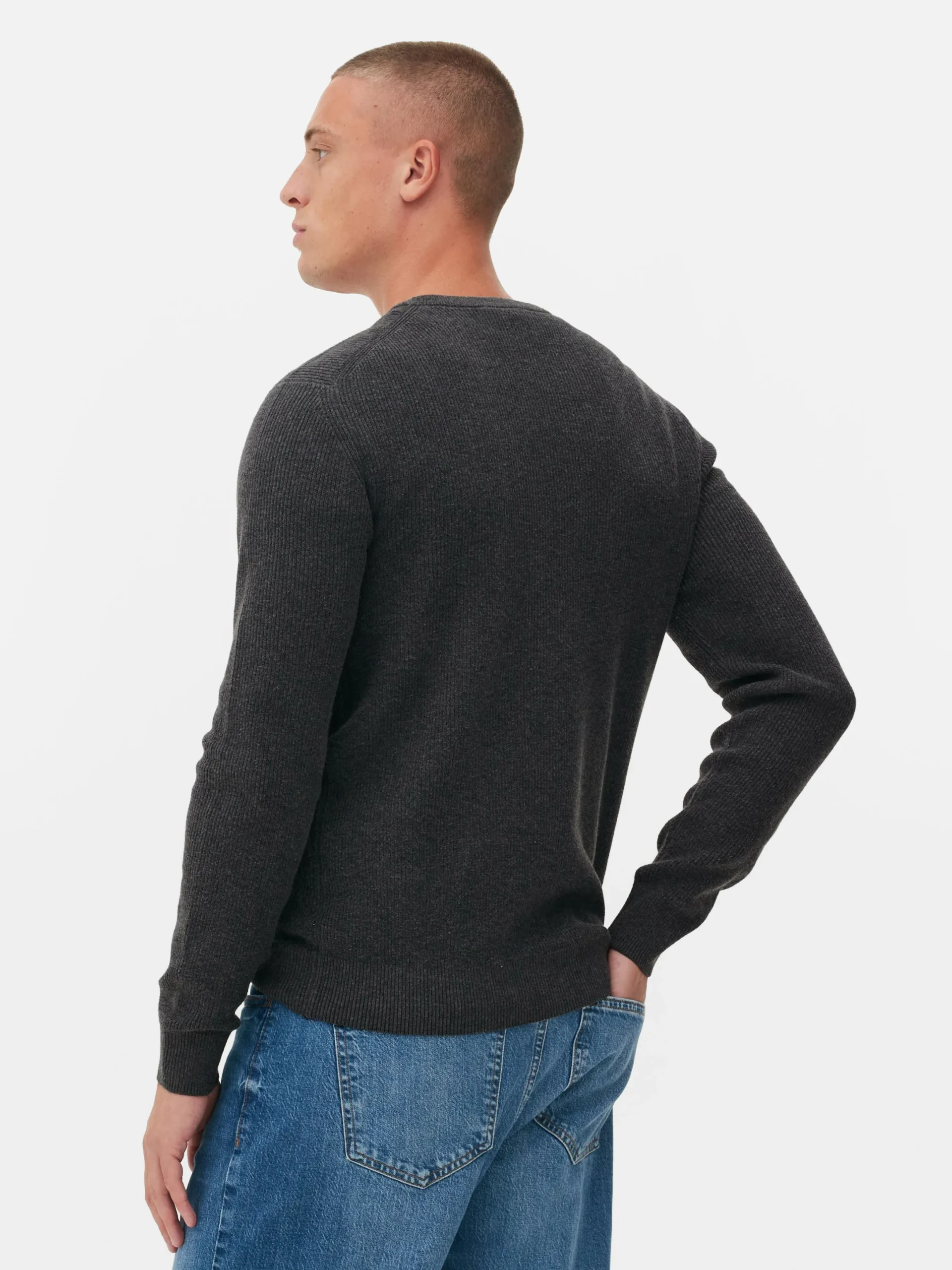 Pulls Et Gilets|Primark Pull Côtelé à Col Ras-du-cou Anthracite